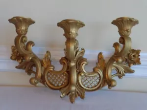 VINTAGE HOMCO 3 ARM CANDLE HOLDER WALL SCONCE 1960s HOLLYWOOD REGENCY 4002T - Picture 1 of 5