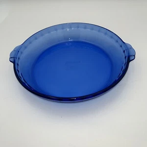 Vintage Cobalt Blue PYREX Round Glass Fluted Pie Pan #229 Deep Dish Plate 9.5" - Picture 1 of 3