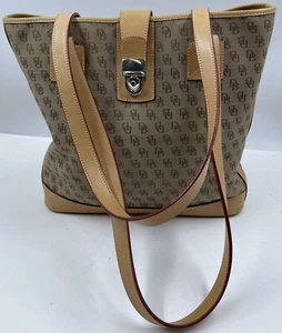 Dooney & Bourke Monogram Lock Women's Handbag Canvas Leather Double Strap Tote - Picture 1 of 9