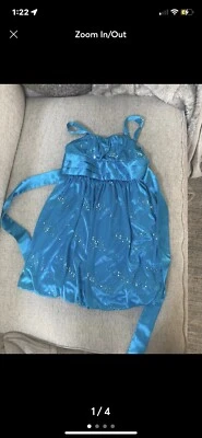 Vestido de fiesta verde azulado para niñas con destellos plateados grande.(10-12)  Foto 1 de 4