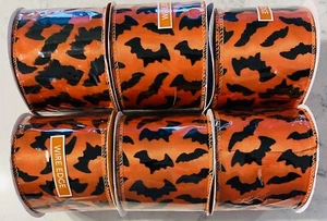 Place & Time Ribbon Lot Of 6 Halloween Bats Black Orange Wire Edge Satin 2.5” - Picture 1 of 4