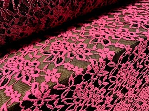 Embroidered lace fabric with scalloped selvedge, per metre - floral - hot pink - Picture 1 of 4