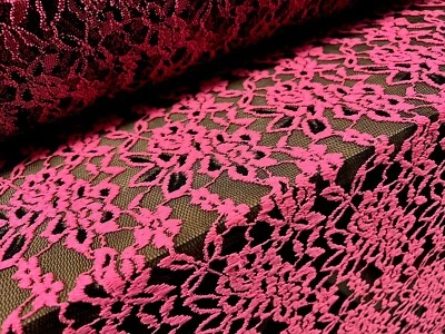 Embroidered lace fabric with scalloped selvedge, per metre - floral - hot pink - Image 1 of 4