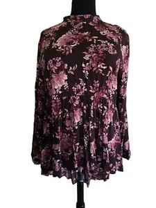 Versona Women Plus Floral Purple Mauve High Low Flowy Tunic Top Long Sleeve XXL - Picture 1 of 6
