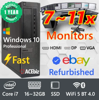 Trading Surveillance CCTV Computer 7~11x Monitor i7/16~32GB RAM/SSD/WiFi BT/HDMI - Image 1 of 4