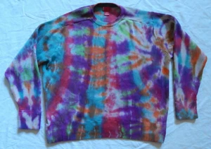 Tie Dye Purple Rainbow Striped Crew Neck Sweater - Large Mens Hand Made - Picture 1 of 6