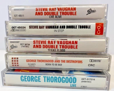 Stevie Ray Vaughan, George Thorogood Cassettes lot of 5: Vtg & Live music - Image 1 of 3