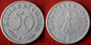 Moneda de 50 Reichspfennig 1943 A - Alemania Tercer Reich KM# 96 con esvástica - #R889 - Imagen 1 de 4