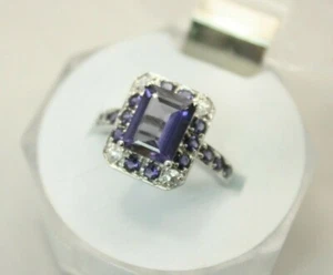 10k White Gold 2.5CT Emerald cut Violet Stone Halo Style Ring 3.8g size 7 - Picture 1 of 8