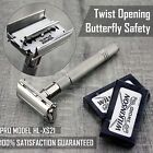 Twist Open Butterfly Safety Razor &10 Double Edge Blades Classic Shaving Tool