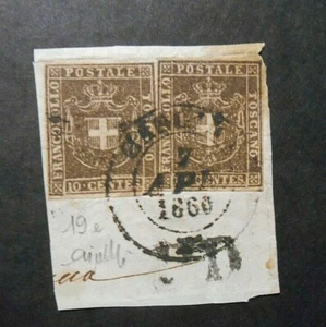 ITALIA ,ITALY 1860 Toscana Tuscany " Stemma di Savoia" 10cx 2 frammento lettera  - Imagen 1 de 1