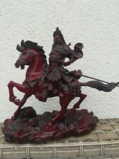 Chinese Red Resin Guan Gong Yu Fighting Warrior & Polearm on Horse Rare Vintage 