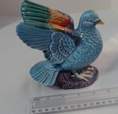 Vintage Multicolor Ceramic Fan Tail  Pigeon High Gloss Finish Japan Label - Image 1 of 4