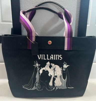 ^Brand New Disney X Coach Black Canvas Tote Bag Purse With Villains Motif - Image 1 of 4