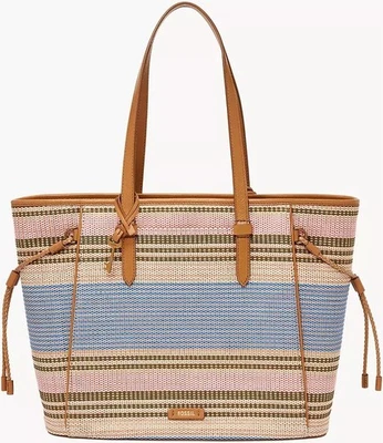 Bolso de Hombro Cartera Fossil Tote Charlie Crudo Multi Rayas Rosa Azul Nuevo sin Etiquetas Foto 1 de 4