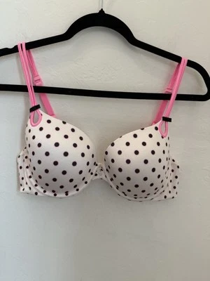 VTG Victoria's Secret SEXY LITTLE THINGS Push Up 34B White Black Pink Polka Dots - Image 1 of 4
