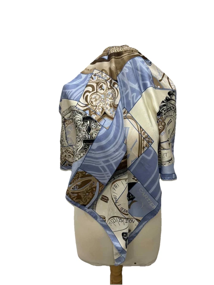 S25#Cartier Paris Monograma Logo Azul Seda Bufanda 26/25 Pulgadas Hecha en Italia Foto 1 de 4