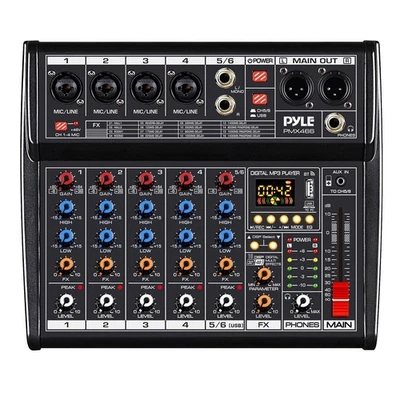 Pyle 6Ch Audio Interface Mixer for FOH w/ DSP 16 Preset Effects PMX466 - Image 1 of 4