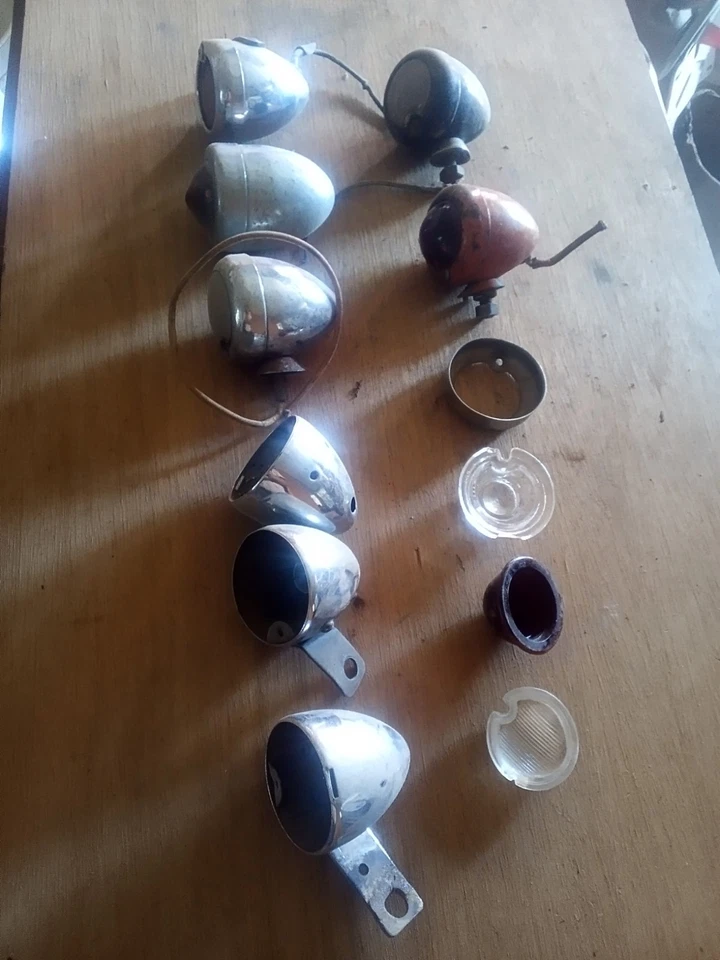 Harley Davidson Knuckle Pan Park Marker Lights Años 40 Años 50. Lote de 12 lentes de vidrio Foto 1 de 4