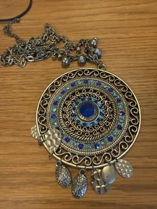 Antique bluestone gold town necklace rhinestones - Picture 1 of 1