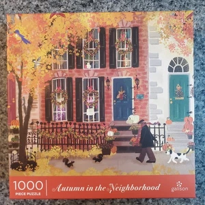NEW Galison AUTUMN IN THE NEIGHBORHOOD 1000 piece puzzle fall Halloween - Picture 1 of 6