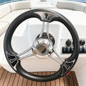 Black PU Foam 13.5" Boat Stainless Steel Steering Wheel Stainless Steel 3 Spoke - Bild 1 von 7