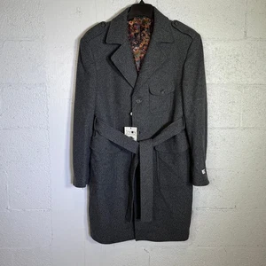 Tayion Collection Mens Classic Self Belted Wool Blend Overcoat Charcoal 42R $495 - Picture 1 of 10