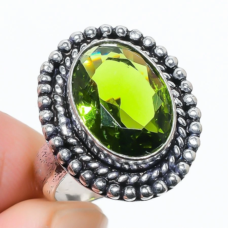 Green Peridot Gemstone Handmade 925 Sterling Silver All Size Ring For Gift - Image 1 of 1