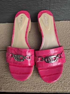 Sandalias de cuña Lauren Ralph Lauren Roxanne talla 8,5 - para mujer - charol rosa Foto 1 de 4