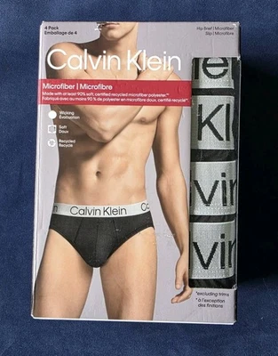 CALVIN KLEIN MICROFIBER STRETCH 4-PACK HIP BRIEF MEN UNDERWEAR BLACK#NP27440-NWT - Image 1 of 4