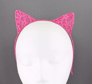 Pink lace cat kitten ears headband hair band accessory kawaii cosplay costume - Picture 1 of 5