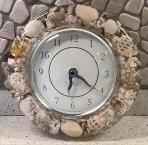 Seashell Wall Clock 8" Lucite Vomit Ocean Beach Vintage Analog First Time Decor - Picture 1 of 9