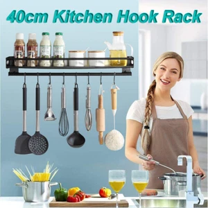 Kitchen Utensils Hook Rack Wall Mount Hanging Shelf Rack Pot Pan Storage Holder - Picture 1 of 12