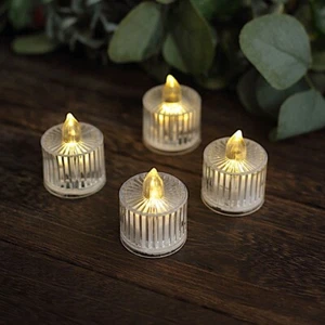 12 Clear 2 in Battery Operated LED Tealight CANDLES Column Design Party Events - Picture 1 of 9