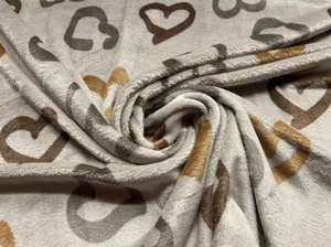 Double Sided Super Soft Cuddle Fleece Fabric Material DRAWN HEARTS SAND - Picture 1 of 5