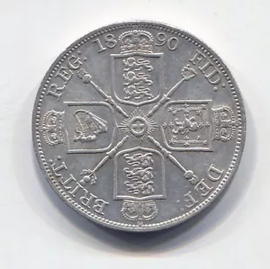 GREAT BRITAIN - FANTASTIC HISTORICAL SCARCE QV SILVER DOUBLE FLORIN, 1890 - Picture 1 of 2