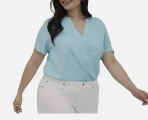 Torrid Damen Harper Challis Bluse Oberteil aquablau Pullover Taschen Plus 4X - Bild 1 von 13