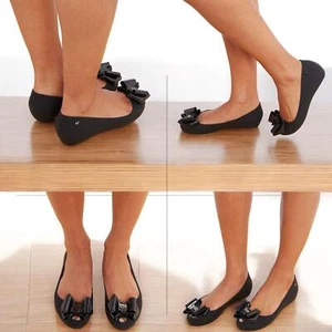Womens Jelly Ballet Shoes, Bow Details Slip-On Flats Jelly Shoes - Picture 1 of 8