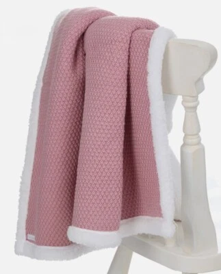 Baby Blanket Wrap Knitted Sherpa Fleece Keepsake Gift Dusky Pink - Image 1 of 4