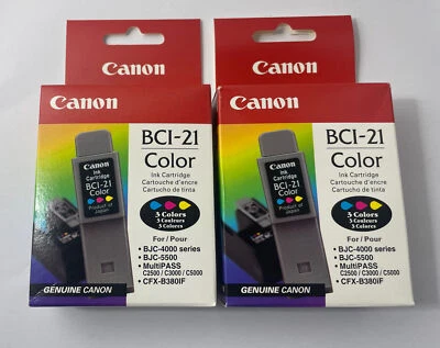 NUEVO Y SELLADO Canon BCI-21 Color Tri Color Cartucho de Tinta GENUINO Canon LOTE DE 2 Foto 1 de 4