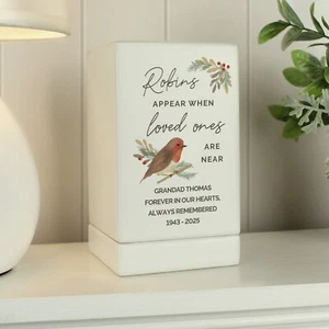 Personalised Robins Appear Small Wooden Urn, Robin Memorial Urn - Picture 1 of 7