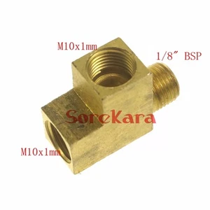 M10x1 Female x 1/8" BSP Male Tee 3 Ways Brass Block Fitting Connector - Picture 1 of 2