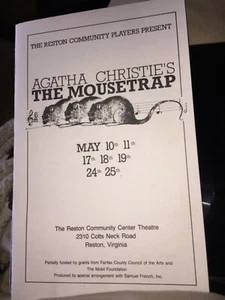 1985 RESTON COMMUNITY THEATRE, AGATHA CHRISTIE'S MOUSETRAP PROGRAM RESTON,VA - Picture 1 of 10