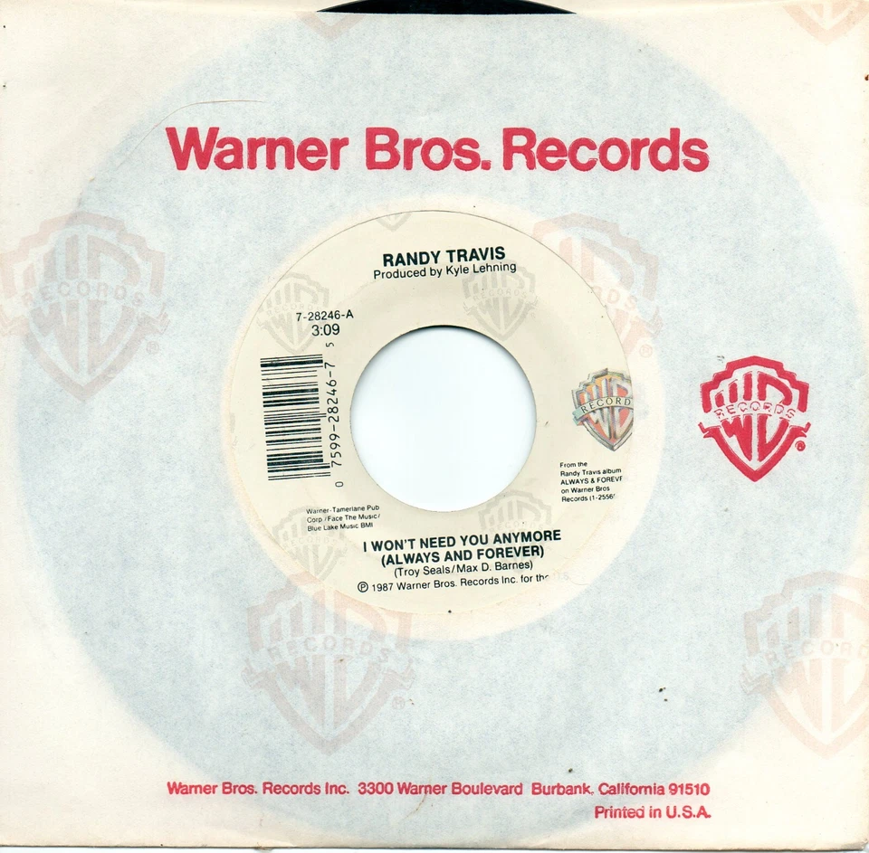 RANDY TRAVIS - I WON'T NEED YOU ANYMORE (ALWAYS AND FOREVER) / TONIGHT I'M...... - Image 1 of 1