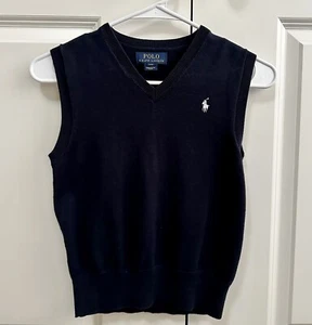 Polo Ralph Lauren Navy Knit V-neck Sweater Vest Kids Boys Size 8 Pony Logo - Picture 1 of 4