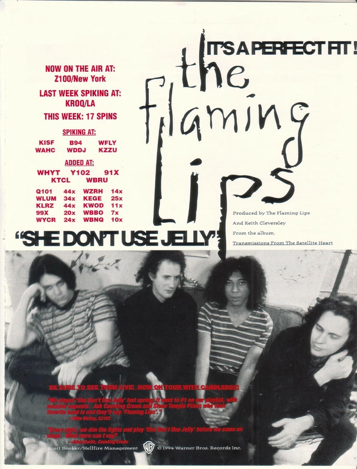 The Flaming Lips 1994 Ad- She Don't Use Jelly  advertisement - Image 1 of 1