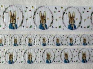 Bunny Inspired Grosgrain ribbon BTY 3/8” 5/8” 7/8" 1.5” Peter Rabbit Portrait - Picture 1 of 3