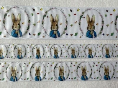 Bunny Inspired Grosgrain ribbon BTY 3/8” 5/8” 7/8" 1.5” Peter Rabbit Portrait - Image 1 of 3