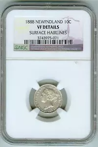 Scarce 1888 Newfoundland 10 cent NGC VF Detail--Only 30,000 Mintage! - Picture 1 of 2