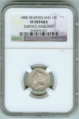 Scarce 1888 Newfoundland 10 cent NGC VF Detail--Only 30,000 Mintage! - Image 1 of 2